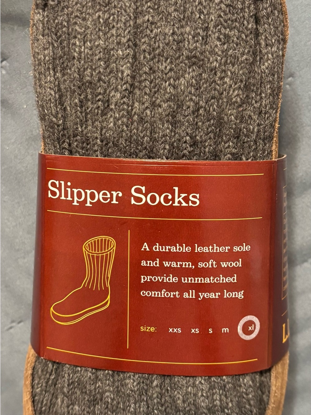 L.L. Bean Brown Wool Slipper Socks with Leather Sole